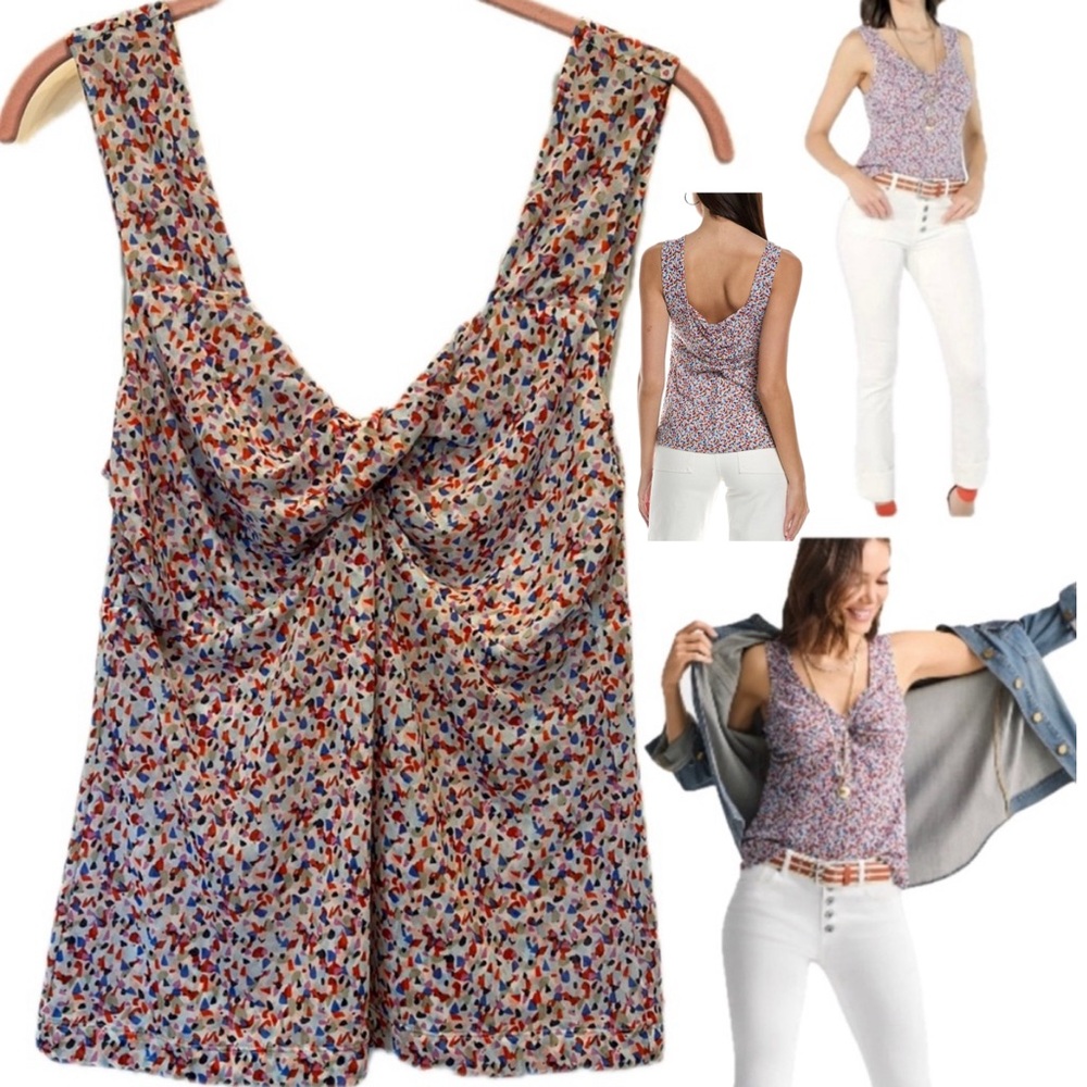CAbi Bustier Ruched Sleeveless Multi Colored Confetti Pattern Tank Top Small
